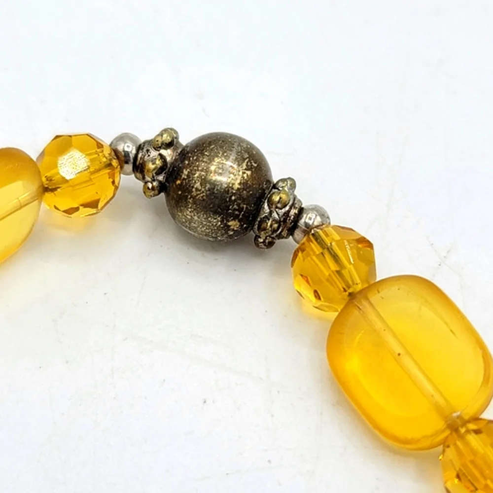 Silver and Amber Colored Faceted Glass Bead 5" Necklace Extender Vintage - Picture 4 of 7